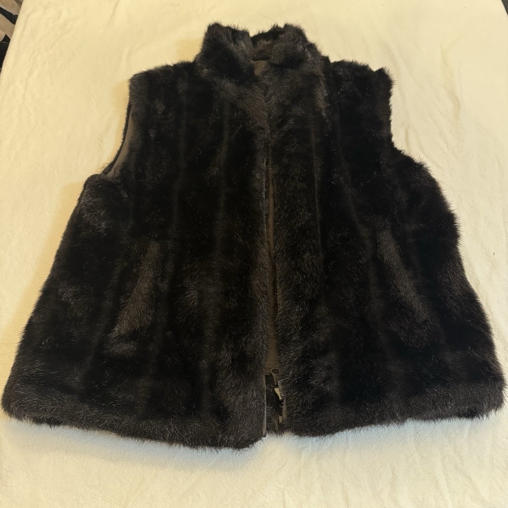 Vintage Olympia Limited Inc Women Medium Black Faux Fur Vest Zip Goth L
